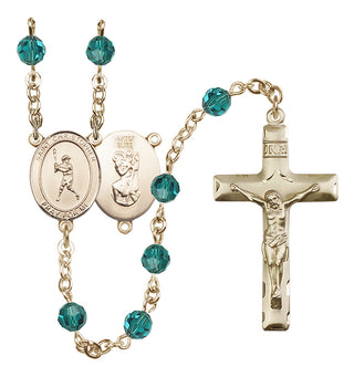 14 Karat Gold-Filled 6mm Austrian Crystal Saint Christopher/Baseball Rosary in Zircon