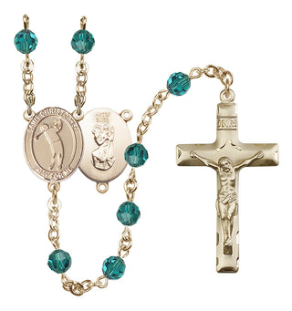14 Karat Gold-Filled 6mm Austrian Crystal Saint Christopher/Golf Rosary in Zircon