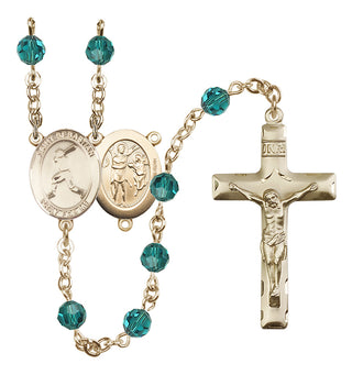 14 Karat Gold-Filled 6mm Austrian Crystal Saint Sebastian/Baseball Rosary in Zircon