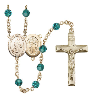 14 Karat Gold-Filled 6mm Austrian Crystal Saint Sebastian/Basketball Rosary in Zircon