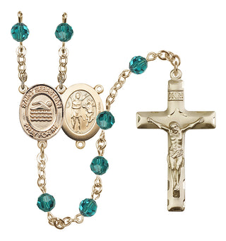 14 Karat Gold-Filled 6mm Austrian Crystal Saint Sebastian/Swimming Rosary in Zircon