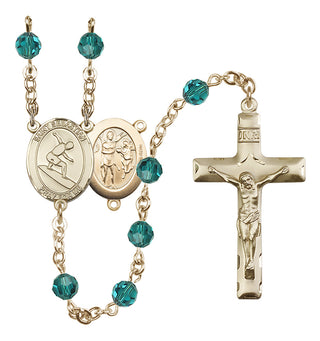 14 Karat Gold-Filled 6mm Austrian Crystal Saint Sebastian/Surfing Rosary in Zircon