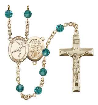 14 Karat Gold-Filled 6mm Austrian Crystal Saint Sebastian/Figure Skating Rosary in Zircon