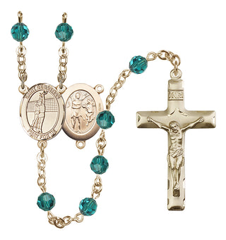 14 Karat Gold-Filled 6mm Austrian Crystal Saint Sebastian / Volleyball Rosary in Zircon