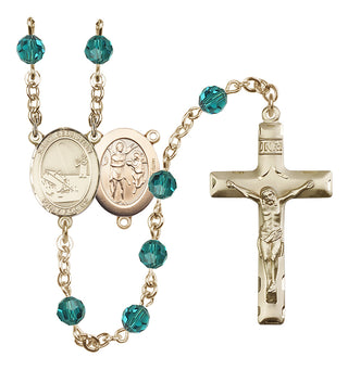 14 Karat Gold-Filled 6mm Austrian Crystal Saint Sebastian / Fishing Rosary in Zircon