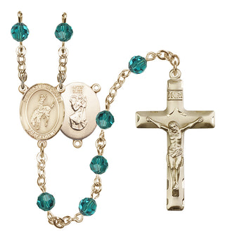 14 Karat Gold-Filled 6mm Austrian Crystal Saint Christopher / Rodeo Rosary in Zircon