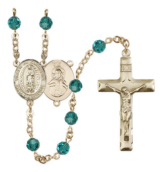 14 Karat Gold-Filled 6mm Austrian Crystal Virgen de Guadalupe Rosary in Zircon