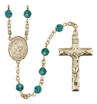 14 Karat Gold-Filled 6mm Austrian Crystal Saint Louis Marie de Montfort Rosary in Zircon