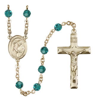 14 Karat Gold-Filled 6mm Austrian Crystal Saint Dunstan Rosary in Zircon