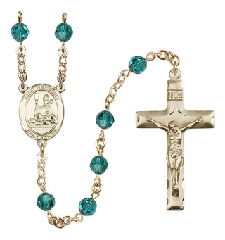 14 Karat Gold-Filled 6mm Austrian Crystal Saint Honorius of Amiens Rosary in Zircon