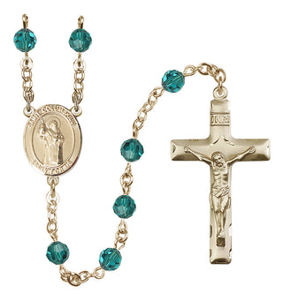 14 Karat Gold-Filled 6mm Austrian Crystal Saint Columbkille Rosary in Zircon