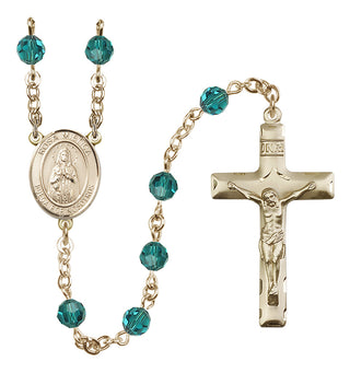 14 Karat Gold-Filled 6mm Austrian Crystal Our Lady Rosa Mystica Rosary in Zircon
