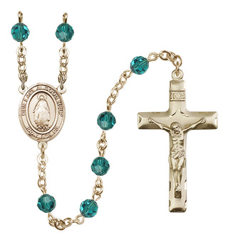 14 Karat Gold-Filled 6mm Austrian Crystal Our Lady of Good Help Rosary in Zircon
