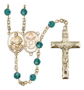 14 Karat Gold-Filled 6mm Austrian Crystal Pope Francis Rosary in Zircon