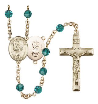 14 Karat Gold-Filled 6mm Austrian Crystal Saint Christopher/Baseball Rosary in Zircon