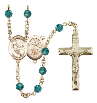 14 Karat Gold-Filled 6mm Austrian Crystal Saint Sebastian / Hockey Rosary in Zircon