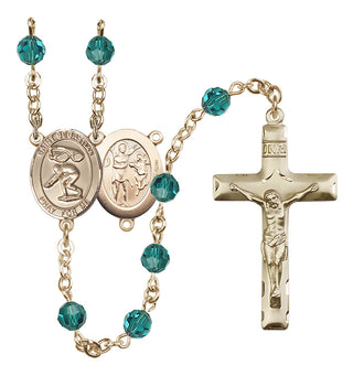 14 Karat Gold-Filled 6mm Austrian Crystal Saint Sebastian/Swimming Rosary in Zircon