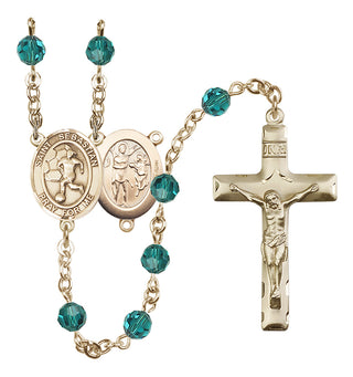 14 Karat Gold-Filled 6mm Austrian Crystal Saint Sebastian/Soccer-Women Rosary in Zircon