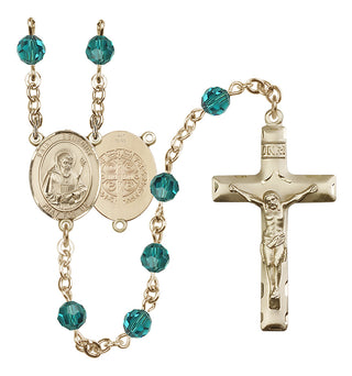 14 Karat Gold 6mm Austrian Crystal Saint Benedict Rosary in Zircon