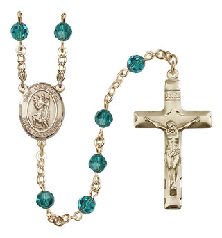 14 Karat Gold 6mm Austrian Crystal San Cristobal Rosary in Zircon