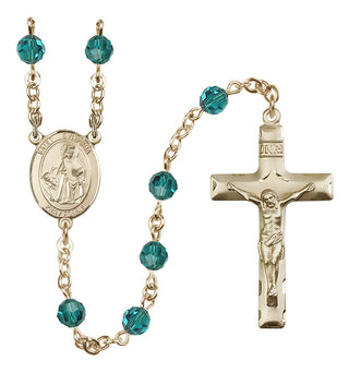 14 Karat Gold 6mm Austrian Crystal Saint Dymphna Rosary in Zircon