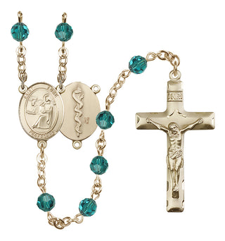 14 Karat Gold 6mm Austrian Crystal Saint Luke the Apostle / Doctor Rosary in Zircon
