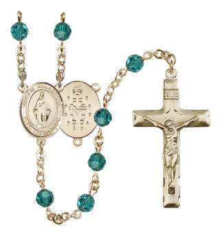 14 Karat Gold 6mm Austrian Crystal Virgen Milagrosa Rosary in Zircon