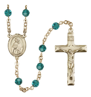 14 Karat Gold 6mm Austrian Crystal Saint Philip the Apostle Rosary in Zircon