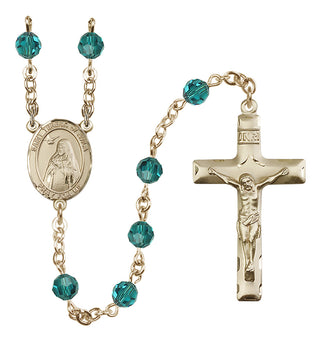 14 Karat Gold 6mm Austrian Crystal Saint Teresa of Avila Rosary in Zircon