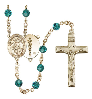 14 Karat Gold 6mm Austrian Crystal Saints Cosmas & Damian / Doctors Rosary in Zircon