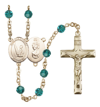 14 Karat Gold 6mm Austrian Crystal Saint Christopher/Gymnastics Rosary in Zircon