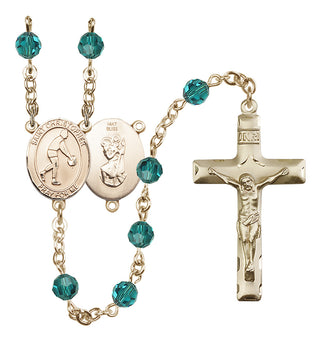 14 Karat Gold 6mm Austrian Crystal Saint Christopher/Basketball Rosary in Zircon