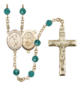 14 Karat Gold 6mm Austrian Crystal Saint Sebastian/Golf Rosary in Zircon