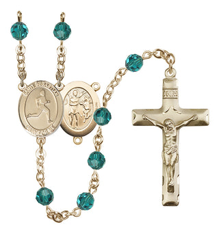 14 Karat Gold 6mm Austrian Crystal Saint Sebastian/Track & Field Rosary in Zircon