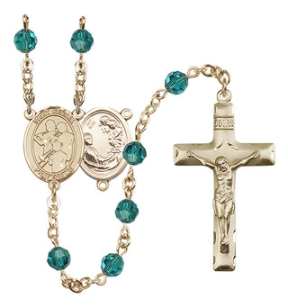 14 Karat Gold 6mm Austrian Crystal Saint Cecilia / Marching Band Rosary in Zircon