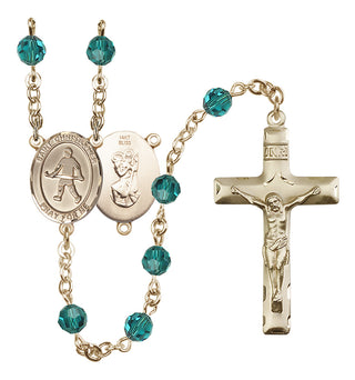 14 Karat Gold 6mm Austrian Crystal Saint Christopher / Field Hockey Rosary in Zircon
