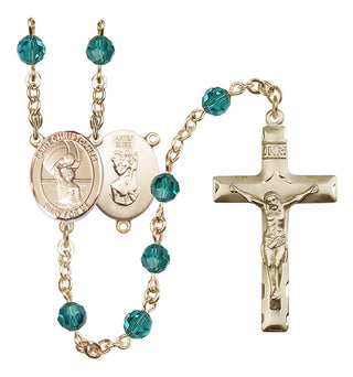 14 Karat Gold 6mm Austrian Crystal Saint Christopher/Water Polo Men Rosary in Zircon
