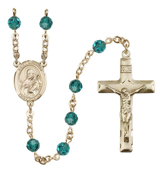 14 Karat Gold 6mm Austrian Crystal Saint Meinrad of Einsiedeln Rosary in Zircon