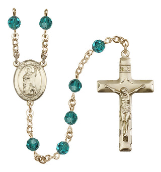14 Karat Gold 6mm Austrian Crystal Saint Drogo Rosary in Zircon
