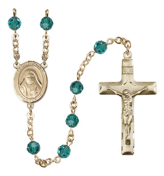 14 Karat Gold 6mm Austrian Crystal Saint Alphonsa of India Rosary in Zircon