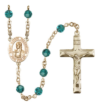 14 Karat Gold 6mm Austrian Crystal Saint Kateri Tekakwitha Rosary in Zircon