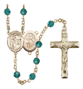 14 Karat Gold 6mm Austrian Crystal Saint Sebastian / Golf Rosary in Zircon