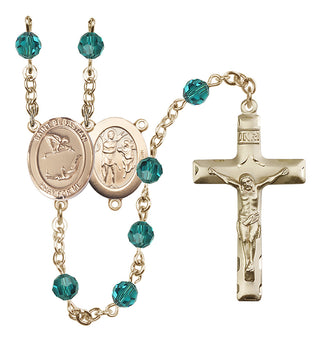 14 Karat Gold 6mm Austrian Crystal Saint Sebastian/Gymnastics Rosary in Zircon