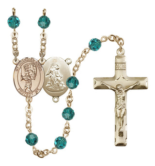 14 Karat Gold 6mm Austrian Crystal Guardian Angel/Baseball Rosary in Zircon