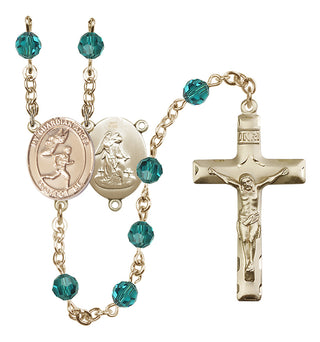 14 Karat Gold 6mm Austrian Crystal Guardian Angel/Track&Field-Men Rosary in Zircon