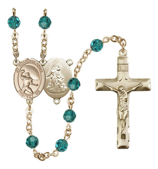 14 Karat Gold 6mm Austrian Crystal Guardian Angel/Track&Field-Women Rosary in Zircon