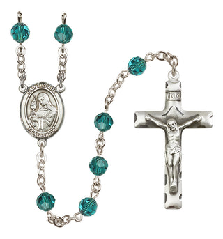 Sterling Silver 6mm Austrian Crystal Saint Clare of Assisi Rosary in Zircon