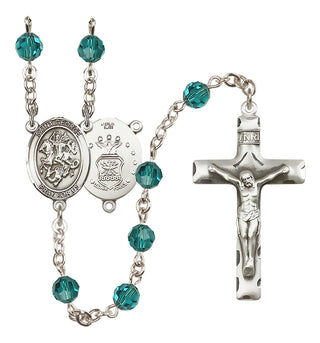 Sterling Silver 6mm Austrian Crystal Saint George / Air Force Rosary in Zircon