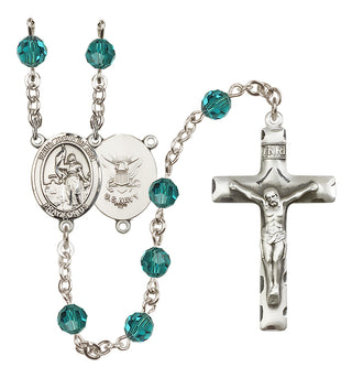 Sterling Silver 6mm Austrian Crystal Saint Joan of Arc / Navy Rosary in Zircon