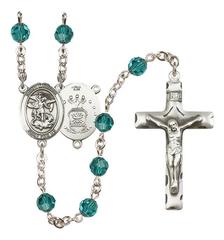 Sterling Silver 6mm Austrian Crystal Saint Michael / Air Force Rosary in Zircon